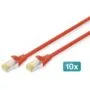 DIGITUS Cat6A SFTP Patch Cable - Red, 3 m, Pack of 10