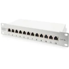 DIGITUS Cat.6A Shielded Patch Panel, 12-Port, 10 ft, Gray