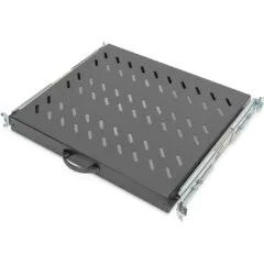 DIGITUS Fachboden 1HE 30x483x385mm - Extendible Sliding Shelf 1U, Black, 25 kg