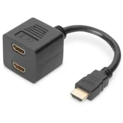 DIGITUS HDMI Y-Splitter Cable - 0.2 m - Black, Gold Contacts, 1x HDMI A Male to 2x HDMI A Female