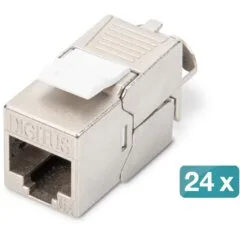Digitus Keystone CAT6A RJ45 Jack - AWG 22-26 - 360° Tool-Free Mounting - Silver - 24-Pack