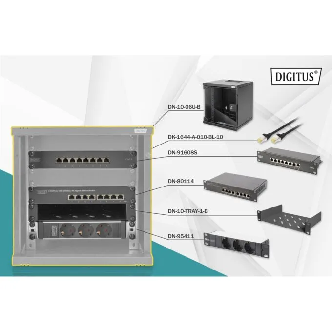 DIGITUS Network Set - 6U Wall Mount Rack - 312x300 mm - Black — image 1