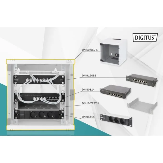 DIGITUS Netzwerk-Set 254 mm (10') - 6U Wall Mount Rack, 312x300 mm - Grey — image 1