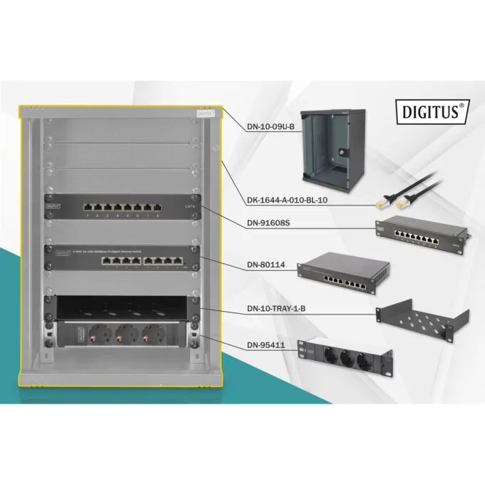DIGITUS Netzwerk-Set 254 mm (10')-9HE - 312 x 300 mm Wall-Mount Rack, 9U, Black — image 1