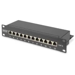 DIGITUS Patch Panel 1U 12-Port Cat6 Class E Shielded - Black
