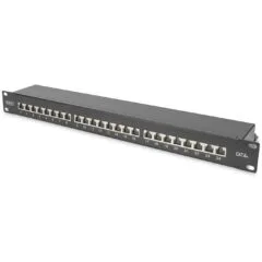 DIGITUS Patchpanel 1HE 24-Port Cat6a Shielded Black - 1U Rack-Mount RJ-45 Patch Panel