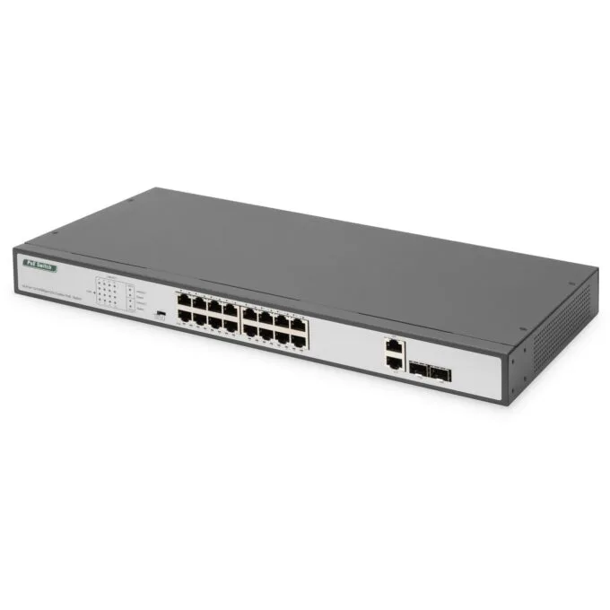 DIGITUS Switch 16-Port 10/100 PoE Unmanaged - Black - 250 W PoE Budget - 19-inch Rackmount — image 1