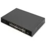 DIGITUS Switch 16-Port 10/100/1000 PoE - Black - Unmanaged, 1 SFP/Combo uplink, 32 W PoE per port, 1U rack-mount