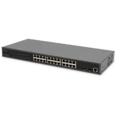 DIGITUS Switch 24-Port L2 Managed PoE Gigabit Ethernet - Black, 1U Rack-Mount