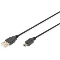DIGITUS USB 2.0 A to Mini-B Cable - Stainless Steel Braided - Black, 1.8 m