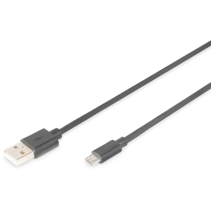 DIGITUS USB 2.0 USB-A to micro-B Cable - Stainless Steel Braided, 1.0m - Black — image 1