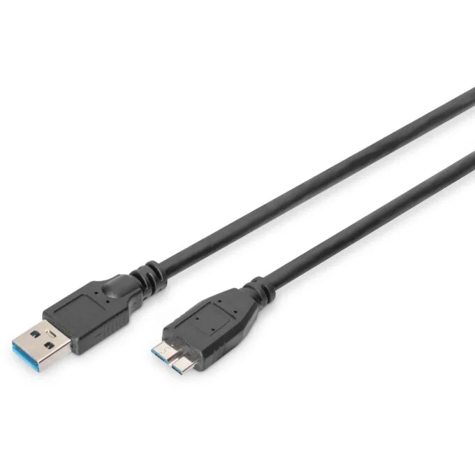 DIGITUS USB 3.0 A to Micro-B Cable - 1.0 m - Black, Stainless Steel Connectors — image 1