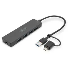 DIGITUS USB 3.0 Hub 4-Port Slim - USB-C Cable Included 0.2m