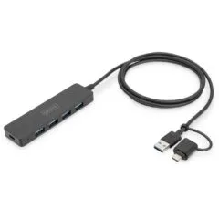 DIGITUS USB 3.0 Hub 4-Port Slim - USB-C Hub, 1.2m Cable