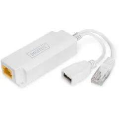 DIGITUS USB-A 5V PoE Splitter - White, 0.124 m cable, IP40, 0-40 °C