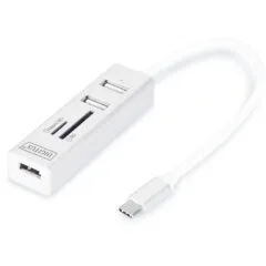 Digitus USB-C Hub 3-Port USB 2.0 with SD/microSD Card Reader - White Aluminum
