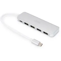 DIGITUS USB-C Hub 4-Port USB 3.0 with PD - Aluminium Silver, 0.2 m Cable