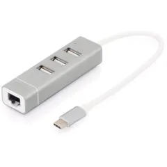 DIGITUS USB-C Hub with 1GbE Ethernet + 3-Port USB-A Hub - White