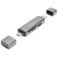 Digitus USB-C + USB 3.0 Card Reader OTG - SD & MicroSD, Aluminium, 5000 Mbit/s, CE, USB 3.2 Gen 1 Type-A/Type-C
