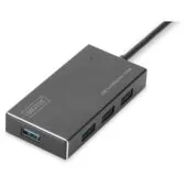 DIGITUS USB-Hub 4-Port - Black Aluminum - USB 3.0 Hub, 4x USB-A, 1.2 m Cable