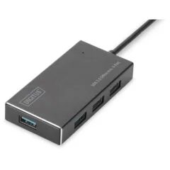 DIGITUS USB-Hub 4-Port - Black Aluminum - USB 3.0 Hub, 4x USB-A, 1.2 m Cable