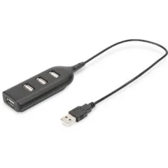 DIGITUS USB-Hub 4-Port USB 2.0 - USB-A Hub - Black, 0.3 m