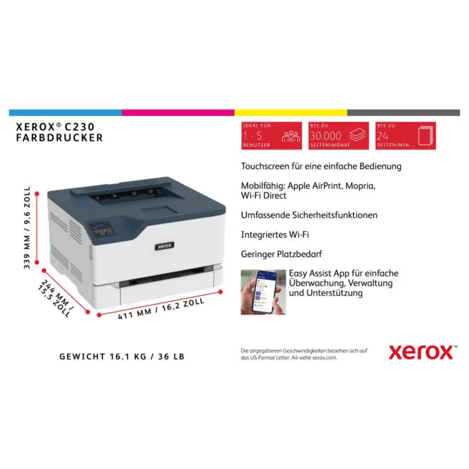 FL Xerox C230 Farblaserdrucker 24S. Min. AirPrint USB LAN WiFi Duplex — image 9