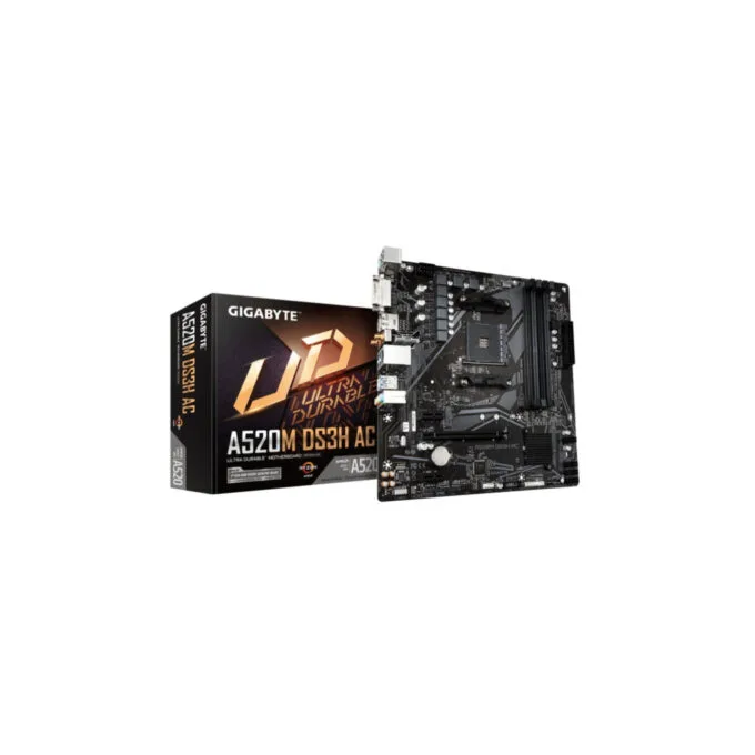 Gigabyte GA-A520M-DS3H AC - Micro-ATX AM4 Motherboard, AMD A520, DDR4 up to 128GB, 4x DIMM, HDMI/DP, Wi-Fi, RGB, Black — image 1