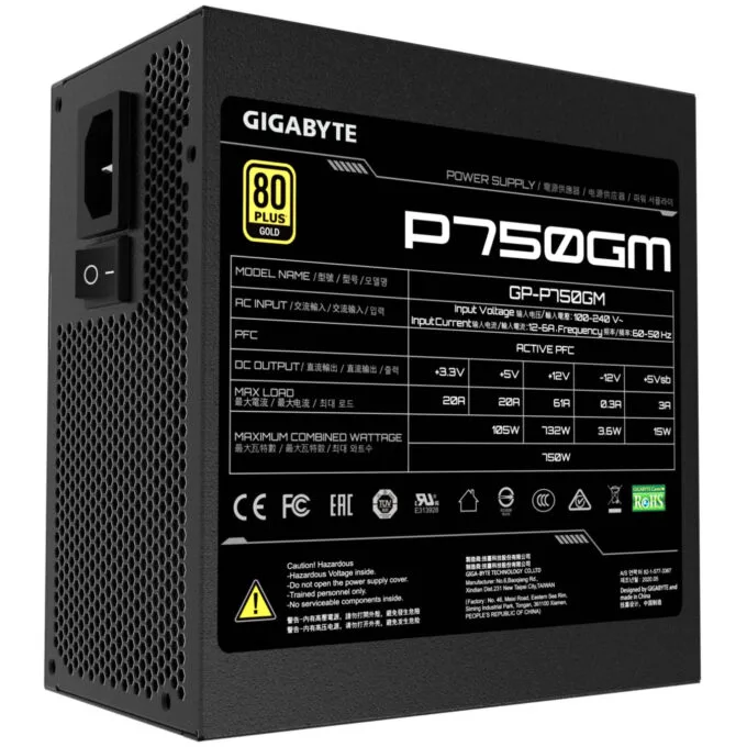 Gigabyte GP-P750GM - 750W 80 PLUS Gold Fully-Modular ATX PSU, Black — image 2