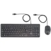 HP 150 Wired Mouse and Keyboard - Black, USB Membrane Keyboard, QWERTY, 2pc Bundle