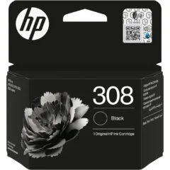 HP 308 Original Black Ink Cartridge - Standard Yield, Pigment-Based Ink, Single Pack