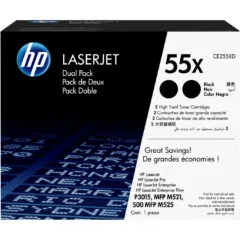 HP 55X (CE255XD) High-Yield Black Original LaserJet Toner - 2-Pack, 25,000 pages
