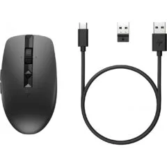 HP 710 Rechargeable Silent Mouse - Black - Ambidextrous, 3000 DPI, Bluetooth 5.3 + 2.4GHz (USB-A Receiver), 7 Buttons