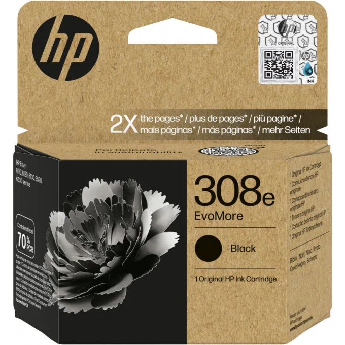 HP EvoMore 308e Ink Cartridge - 308e - Original Black, Standard Yield (320 pages), Pigment Ink, Single Pack — image 1