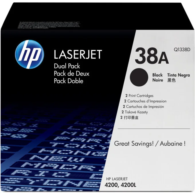 HP Original Black Toner Cartridge - Q1338D (38A) - Twin Pack, 12,000 pages each — image 1