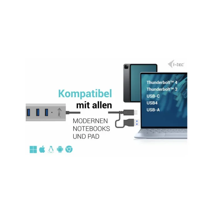 i-tec USB-C 7-Port Charging Hub - USB 3.2 Gen 1 5Gbps - Grey, 0.3m Cable — image 4