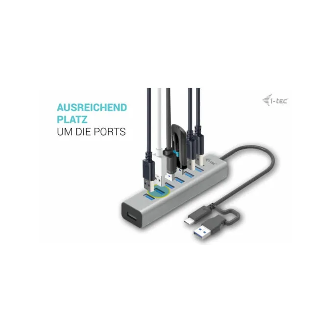 i-tec USB-C 7-Port Charging Hub - USB 3.2 Gen 1 5Gbps - Grey, 0.3m Cable — image 7