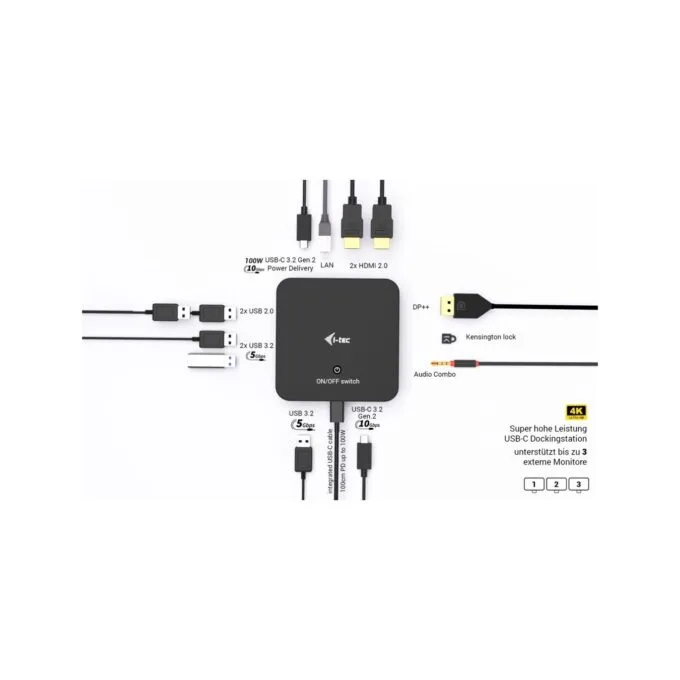 I-TEC USB-C - DS - 2 x HDMI 1x DP 1x GLAN 1x USB-C 3.2 3x USB-A 3.2 2x USB 2.0 1x 3.5mm Audio — image 4