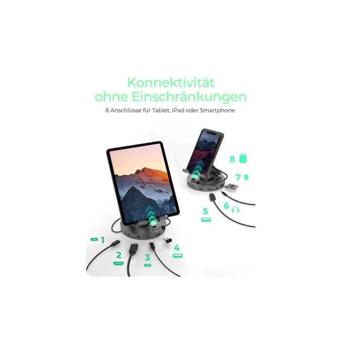 IB-TH100-DK SWIVEL STAND FOR TABLET AND SMARTPHONE WITH DOCKINGSTATION ICYBOX — image 2