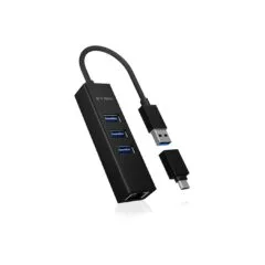 ICY BOX IB-HUB1419-LAN USB 3.0 USB-C HUB 3xUSB 3.0 1xGigabit LAN - IB-HUB1419-LAN - Black Aluminium