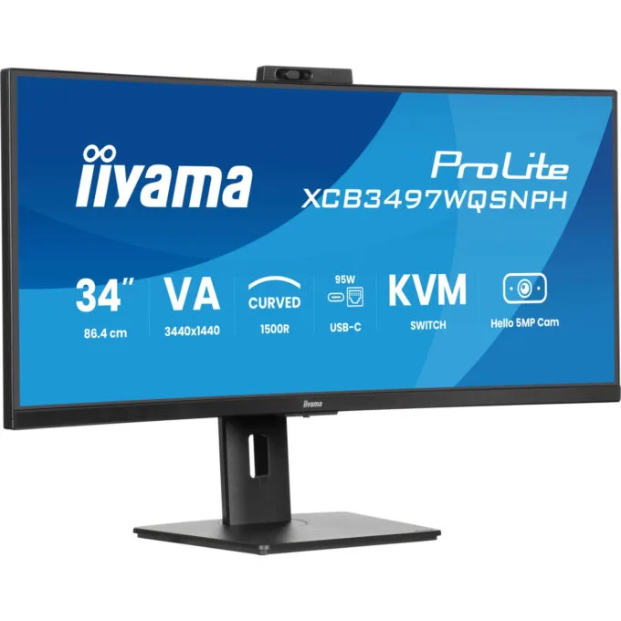 iiyama ProLite XCB3497WQSNPH - 34" (86.4cm) Curved UWQHD 21:9 VA Monitor, 120Hz, USB-C Dock, Windows Hello Camera, Black — image 11