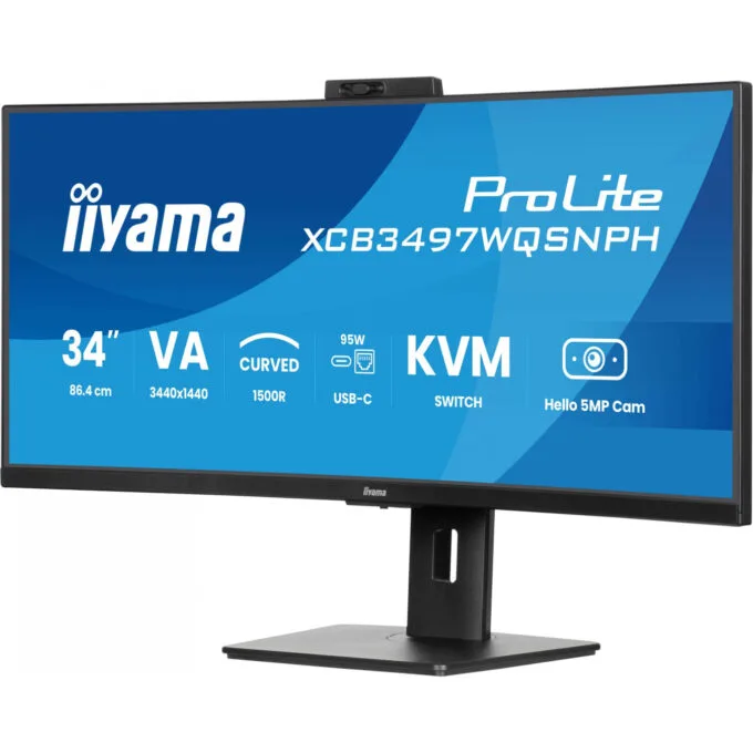 iiyama ProLite XCB3497WQSNPH - 34" (86.4cm) Curved UWQHD 21:9 VA Monitor, 120Hz, USB-C Dock, Windows Hello Camera, Black — image 12