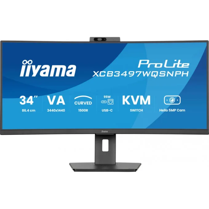 iiyama ProLite XCB3497WQSNPH - 34" (86.4cm) Curved UWQHD 21:9 VA Monitor, 120Hz, USB-C Dock, Windows Hello Camera, Black — image 10