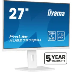iiyama ProLite XUB2797QSU-W2 - 27-inch QHD IPS, 100Hz, 1ms, USB hub, HDMI 2.0 + DP1.4, White, Height-adjustable