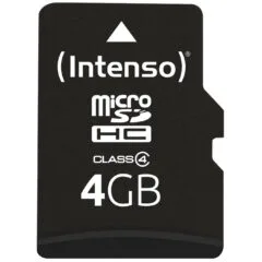 Intenso microSDHC Card - 4GB (Model 3403450) - Black, Class 4, 20MB/s Read, SD Adapter Included