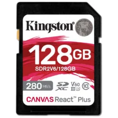 Kingston Canvas React Plus SDXC 128GB UHS-II (U3/V60) - Black - 280MB/s Read, 100MB/s Write