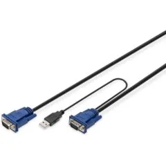 KVM Kabel-Satz.VGA.PS 2-Mouse.PS 2-Keyboard. USB HD DB15 M.2xMiniDIN6 M. USB typeA M - HD DB15 M schwarz. 5 M DIGITUS