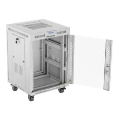 Lanberg Free Standing Cabinet 19'' with Glass Door - 15U, 60cm Ventilation Panel with LCD, 2 Fans & Thermostat Grey