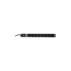 LogiLink PDU8C01 - 8-Outlet 19-inch 1U Rack PDU, Type F (Schuko), 2m Cable, Black Aluminum
