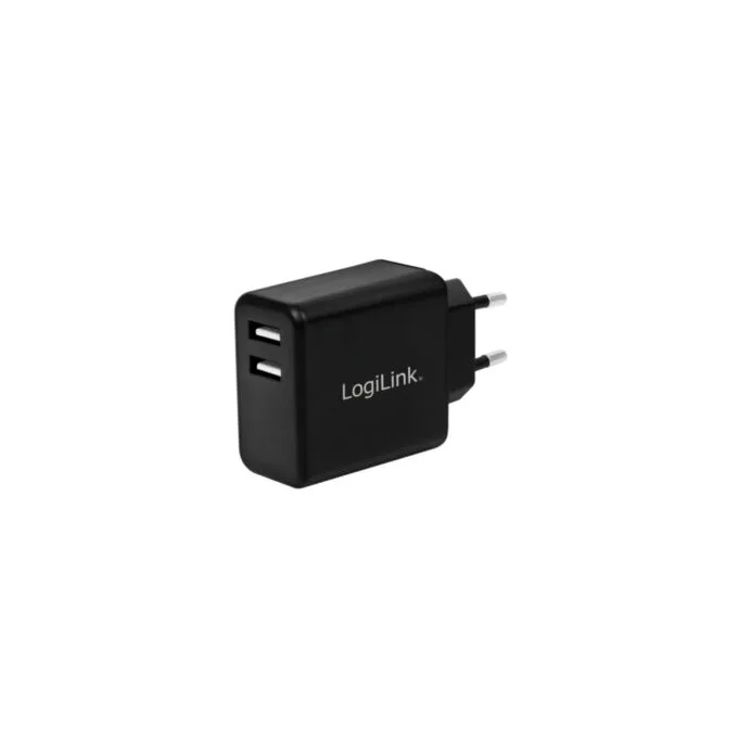 LogiLink Socket Adapter - PA0210 - 2x USB 5V/2.4A Fast Charging, Black — image 1